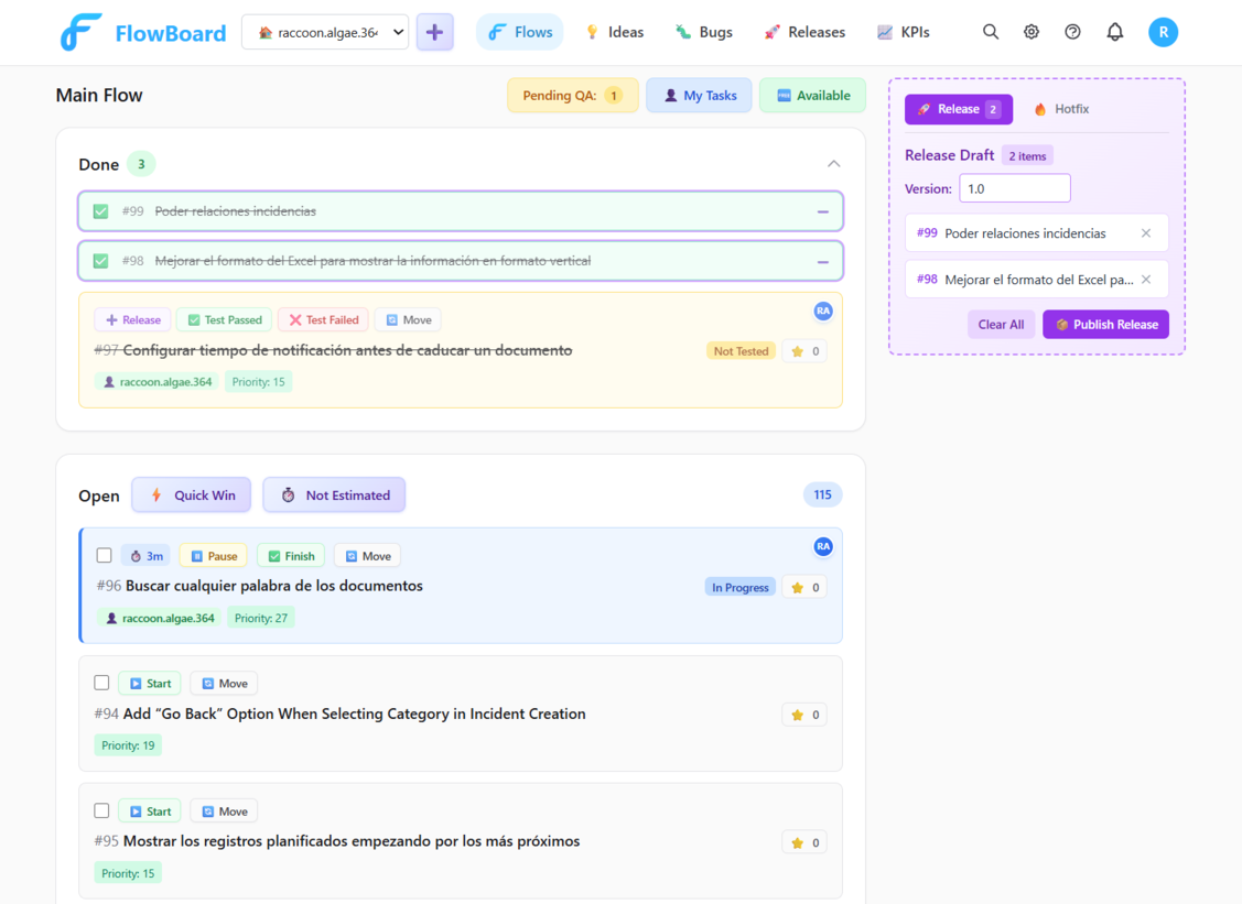 FlowBoard — prioritized task flow view